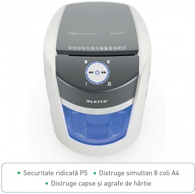 Distrugator Leitz IQ OptiMax Home Office, 350 Micro Cut P5, 22L, Alb